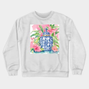 Chinoiserie jar and pink lilies Crewneck Sweatshirt